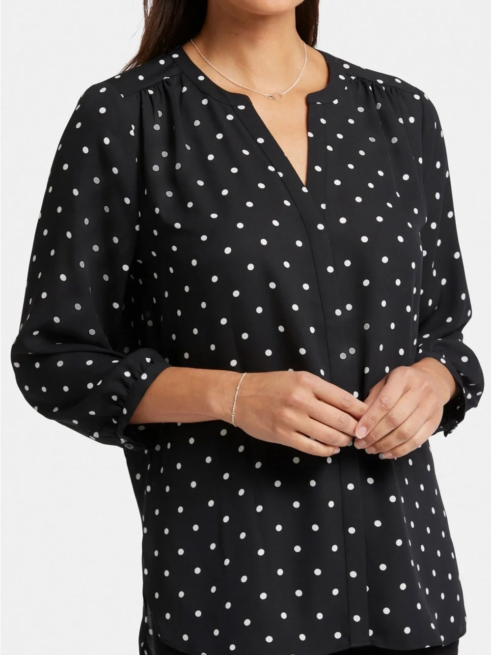 NWOT NYDJ Pintuck Polka Dot Blouse Black White XL Work Professional - Picture 4 of 10